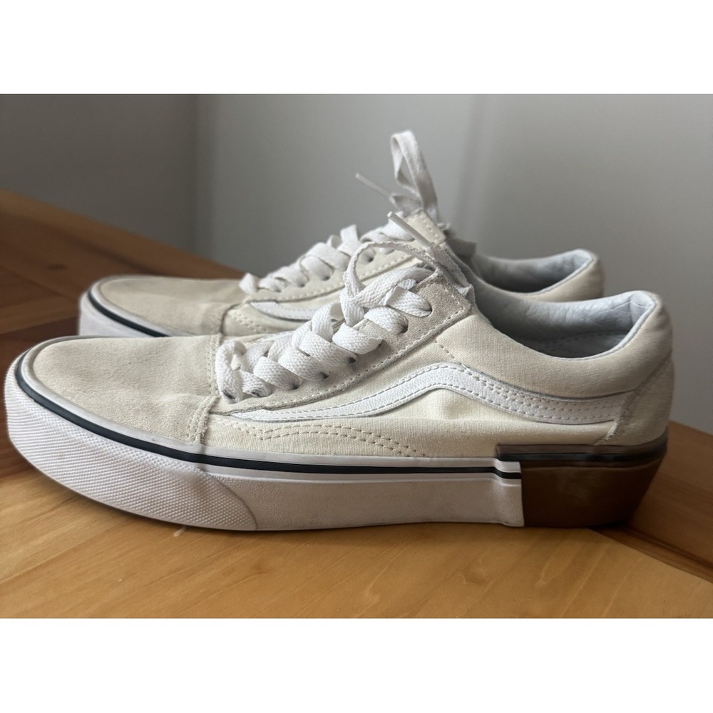 Vans Skate Old Skool Sneakers Lace Up Ivory Cream Canvas Suede Womens 8 Mens 6.5